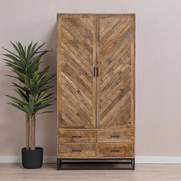 Mangohouten Kast 100 cm met 4 lades en 2 deuren