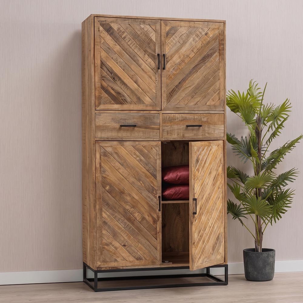 Mangohouten Kast 100 cm 2 lades en 4 deuren