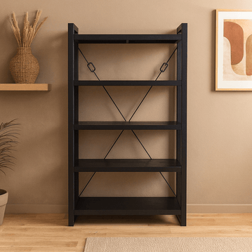 Mangohouten Boekenkast zwart 120 cm