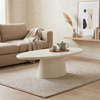 Salontafel Ovaal Savannah Microcement Kegelpoot 120 cm Beige Mahom
