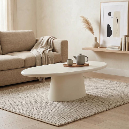 Salontafel Ovaal Savannah Microcement Kegelpoot 120 cm Beige Mahom