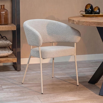 Eetkamerstoel lichtgrijs met beige onderstel