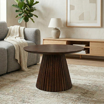 Donkerbruine ronde salontafel van mangohout