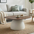 Salontafel met bruin mangohouten blad en witte poot