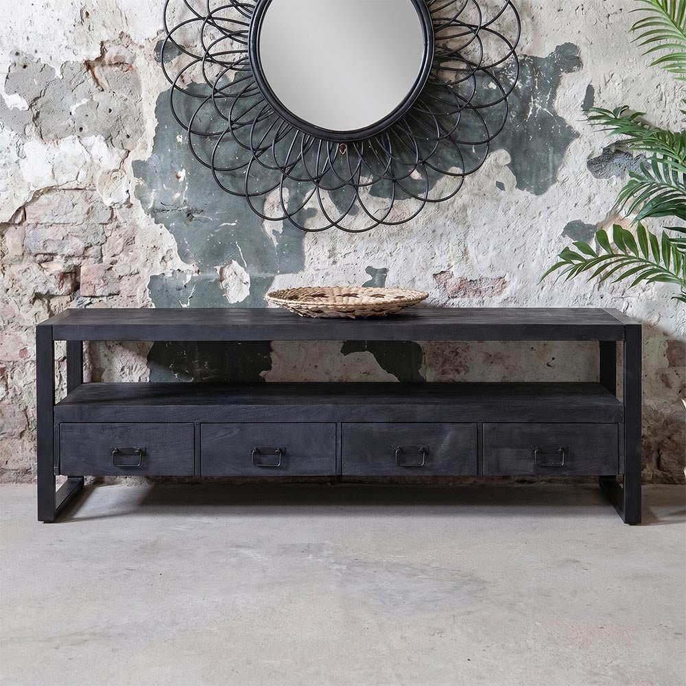 Mangohouten TV Meubel 220 cm zwart