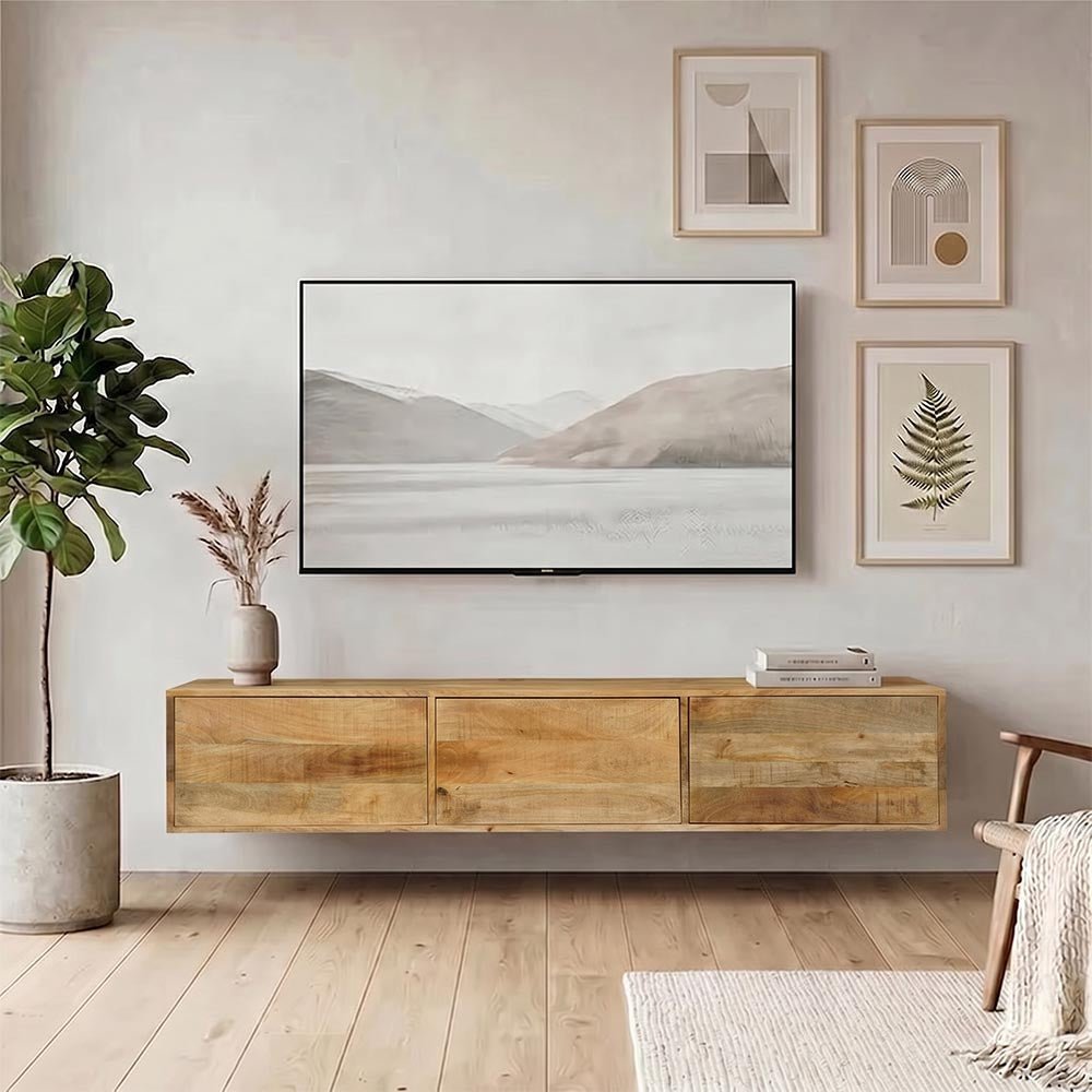 Zwevend mangohouten TV-meubel