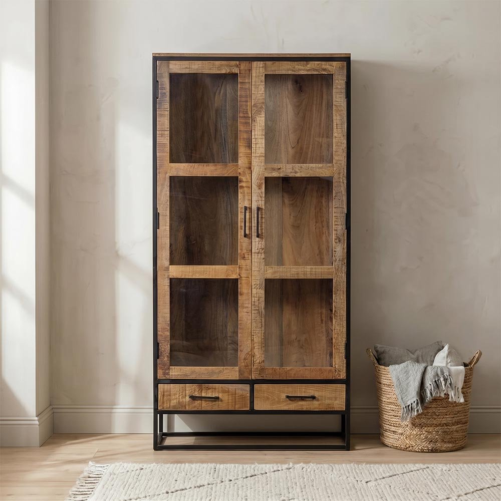 Mangohouten Vitrinekast 190 cm