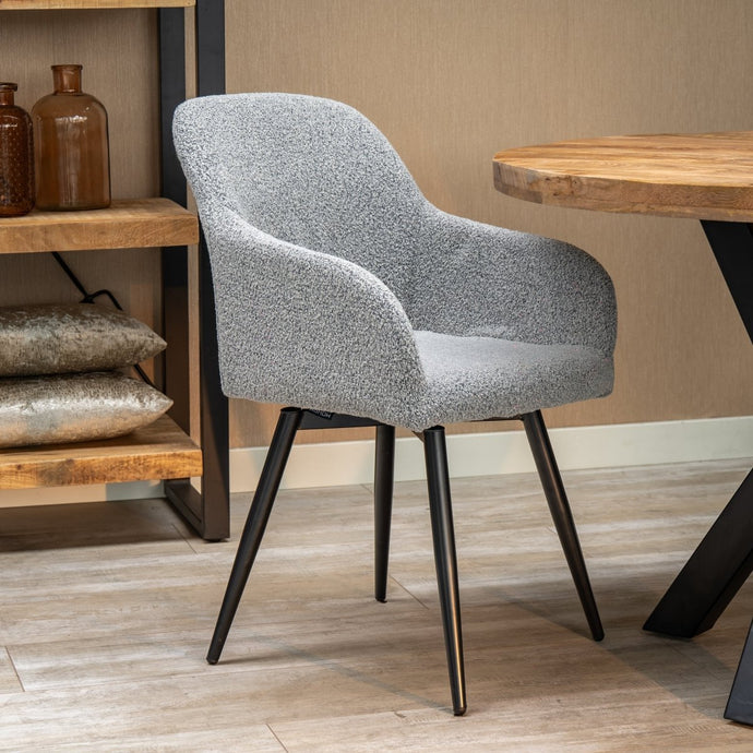 Eetkamerstoel Amiens Donkergrijs Bouclé stof met zwart onderstel Mahom