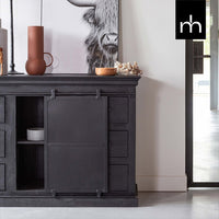 Mangohouten Dressoir Newark Black 160 cm Dubbele Deurtjes Mahom