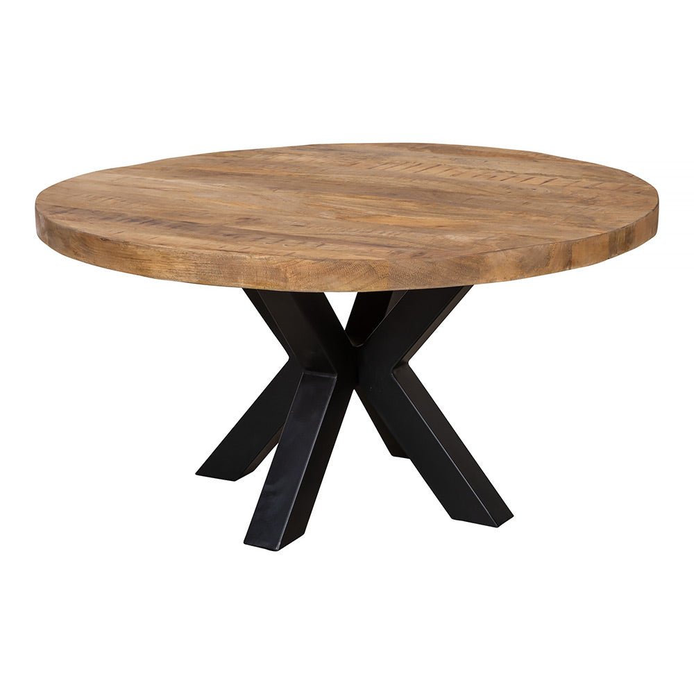 Salontafel van mangohout met zwart onderstel
