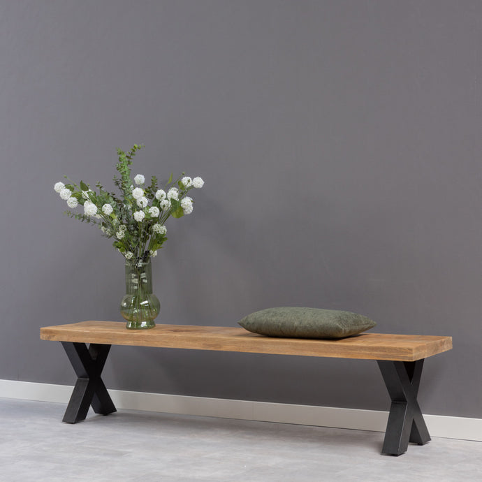 Mangohouten Eetkamerbank Columbus X-poot 160x40 cm Mahom