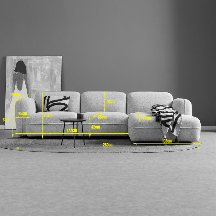 Bank Drop 3-Zits Chaise Rechts Grijs Pepp