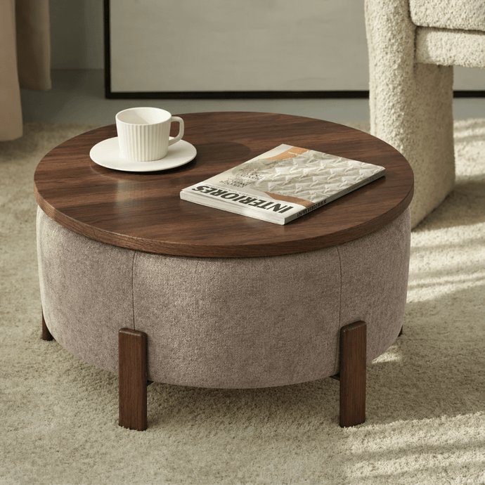 Salontafel Japandi Nobu Taupe met walnoot onderstel Mahom