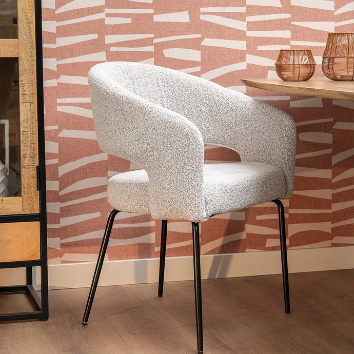 Eetkamerstoel Rennes Beige Bouclé stof met zwart onderstel Mahom