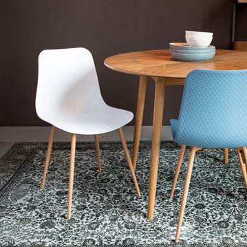 Eetkamerstoel wit met houten onderstel