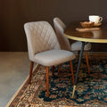 Eetkamerstoel beige met houten onderstel