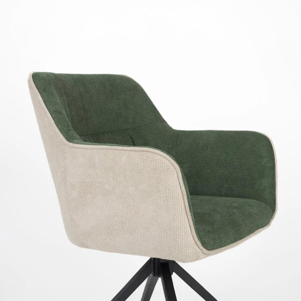 Fauteuil beige groen met zwart onderstel