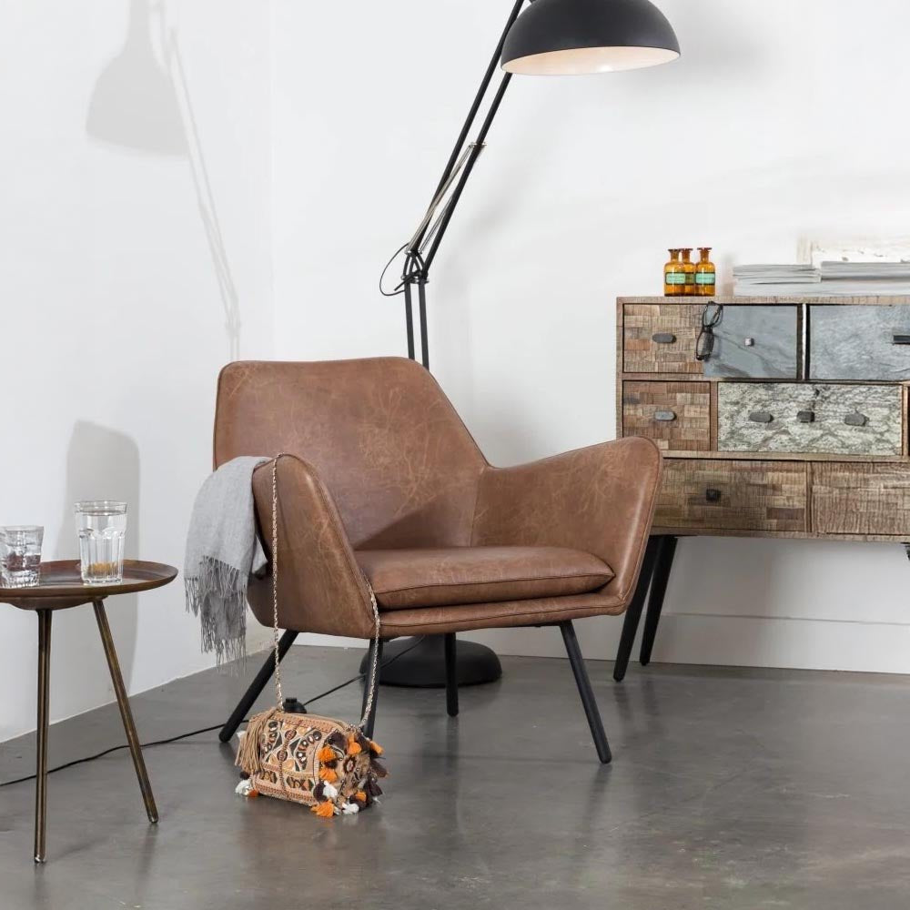 Loungefauteuil bruin met zwart onderstel