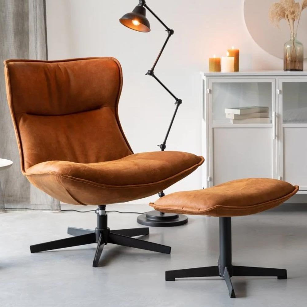 Loungefauteuil cognac met zwart onderstel