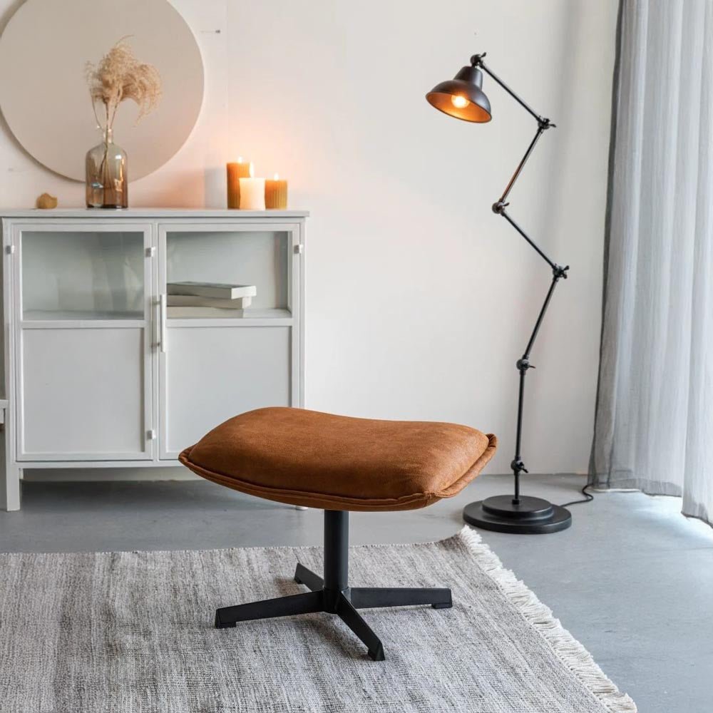 Hocker cognac met zwart onderstel