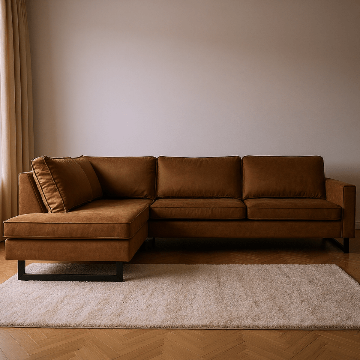 Cognac hoekbank 4 zits