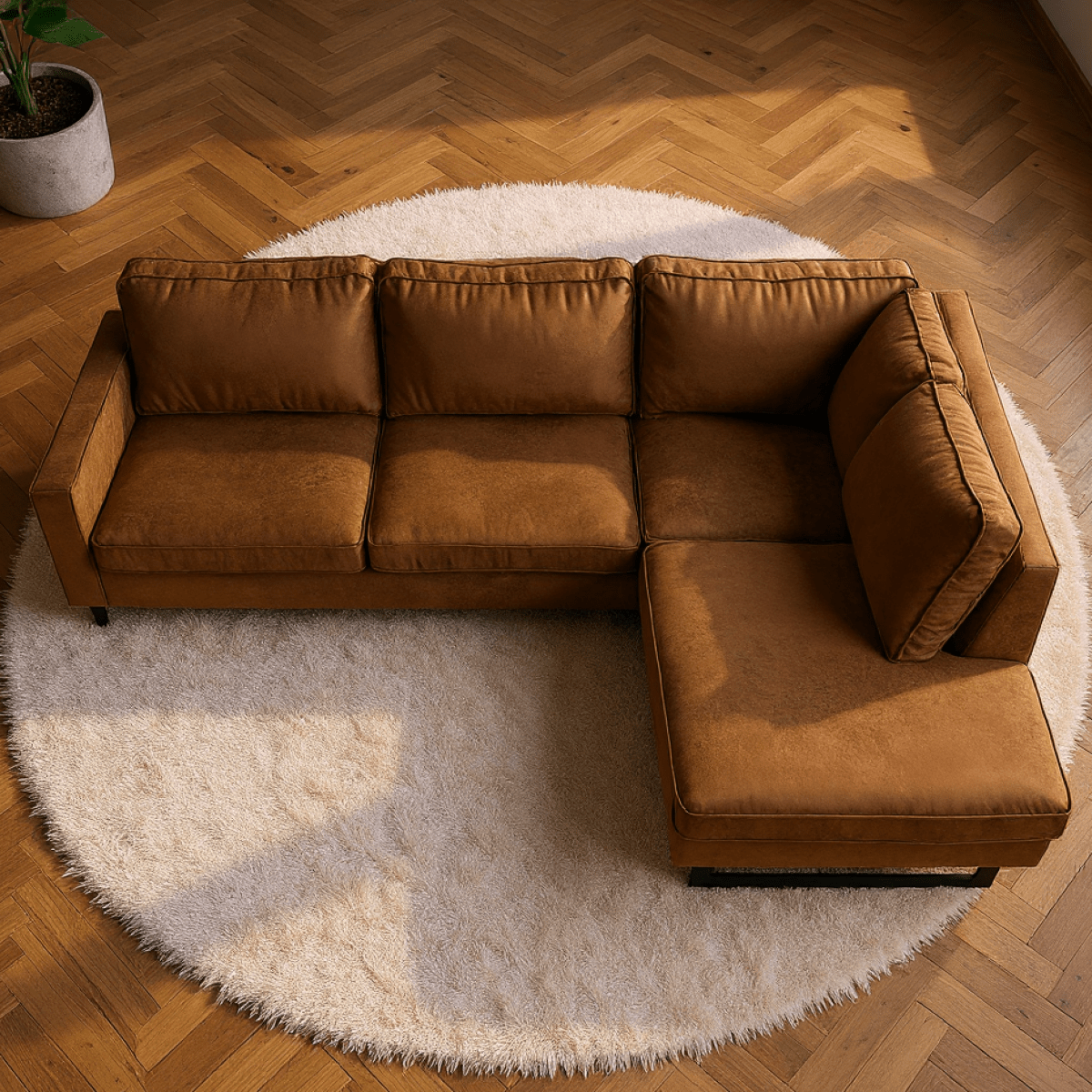 Cognac hoekbank 4 zits