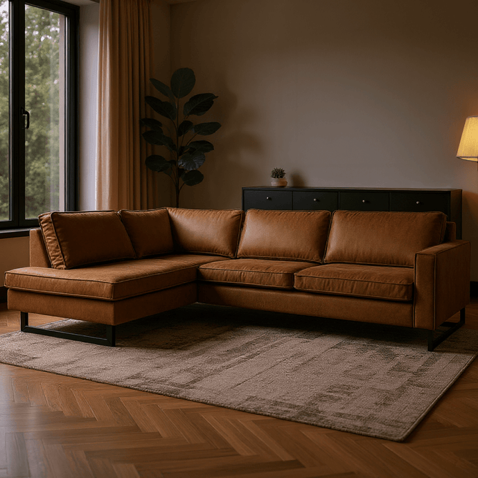 Hoekbank Barcelona 4-zits Links Cognac Mahom