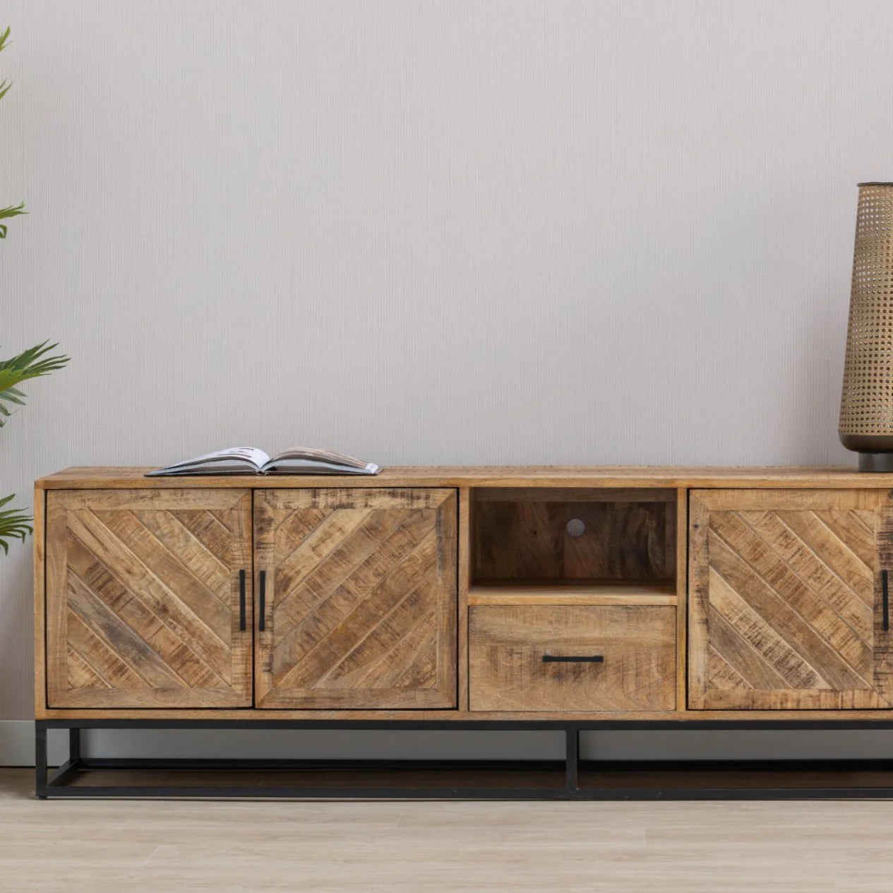 Mangohouten TV Meubel 200 cm met 1 lade