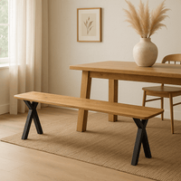 Mangohouten Eetkamerbank Salerno X-poot, taps 180x40 cm Mahom