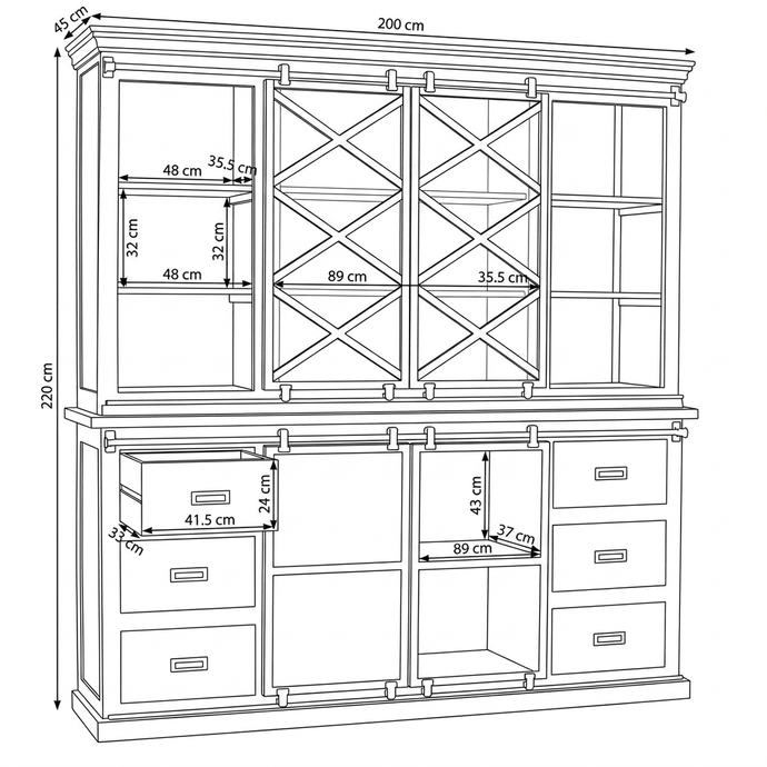 Mangohouten Buffetkast Denver 200×220 cm X Mahom