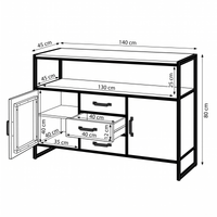 Mangohouten Dressoir Britt 140 cm met 3 lades en 2 deuren Mahom