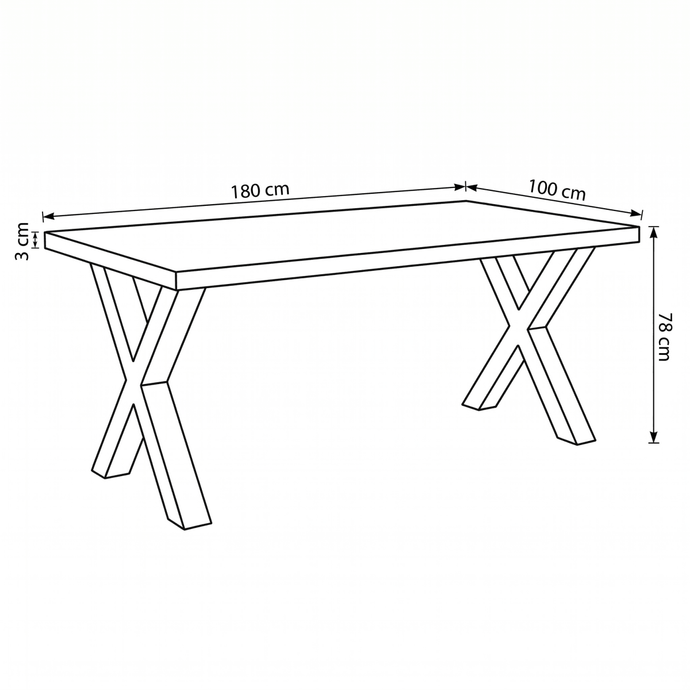 Mangohouten Eettafel Columbus Rechthoek 180x100 cm (6cm) Mahom