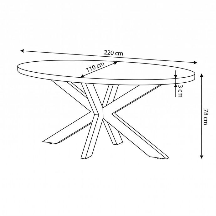 Mangohouten Eettafel Tulsa Ovaal 220×110 cm Mahom