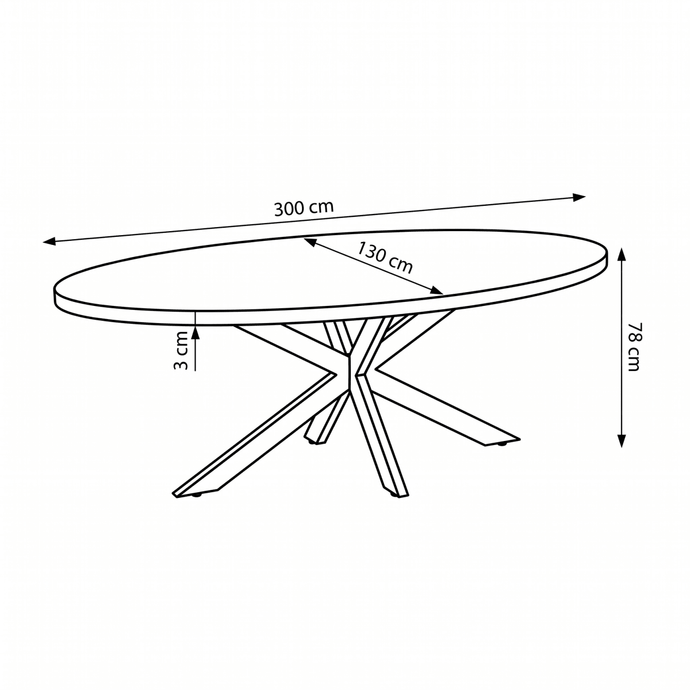 Mangohouten Eettafel Tulsa Ovaal 300x130 cm Mahom