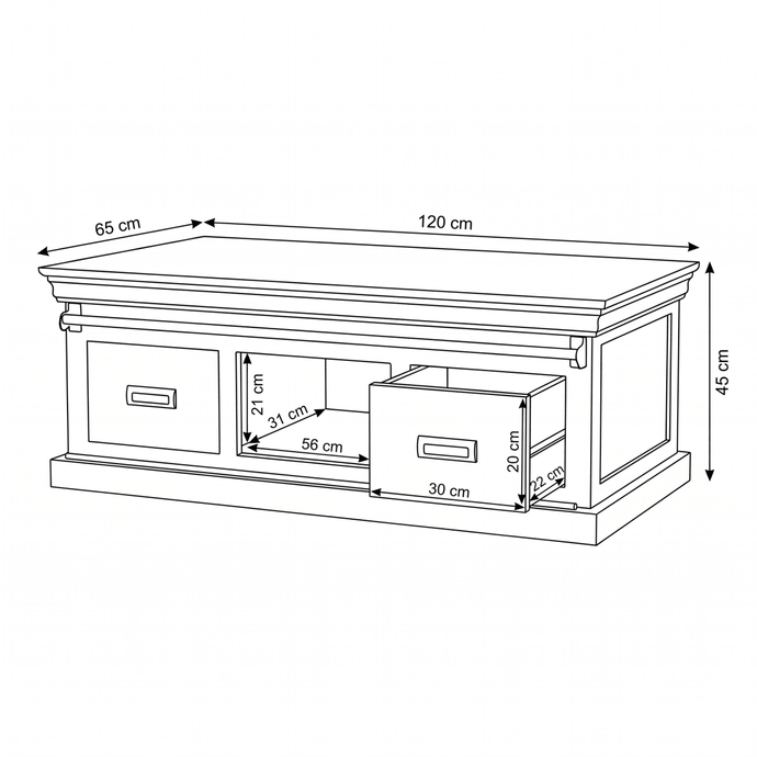 Mangohouten Salontafel Portland 120 cm 4 lades Mahom