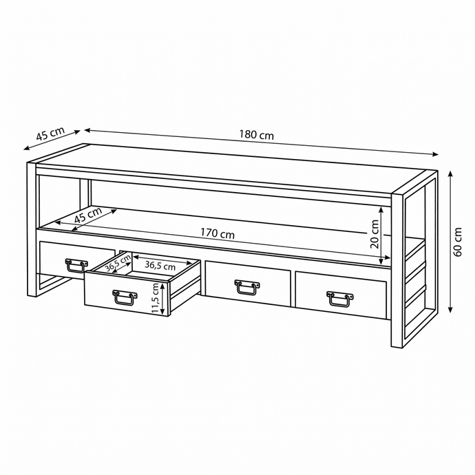 Mangohouten TV Meubel Britt 180 cm Mahom