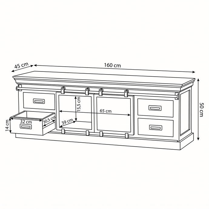 Mangohouten TV Meubel Portland 160 cm Mahom