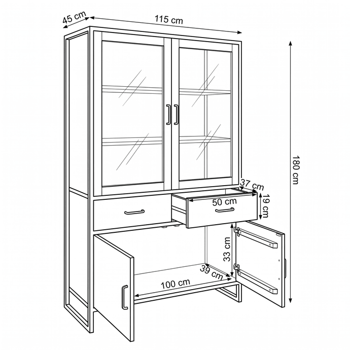 Mangohouten Vitrinekast Britt 115 cm Mahom