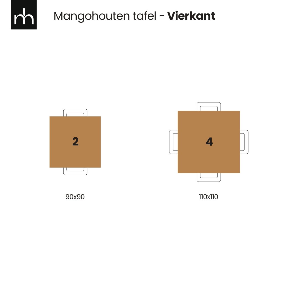 Mangohouten eettafel vierkant