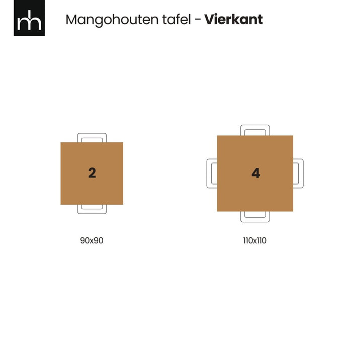 Mangohouten Eettafel Nova Vierkant 110x110 cm Donkerbruin Mahom