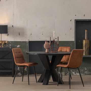 Zwart ronde mangohouten eettafel