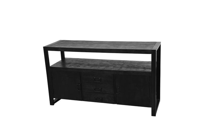 Mangohouten Dressoir Britt Black 140 cm met 3 lades en 2 deuren Mahom