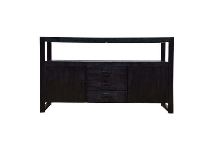 Mangohouten Dressoir Britt Black 140 cm met 3 lades en 2 deuren Mahom