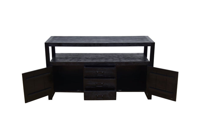 Mangohouten Dressoir Britt Black 140 cm met 3 lades en 2 deuren Mahom