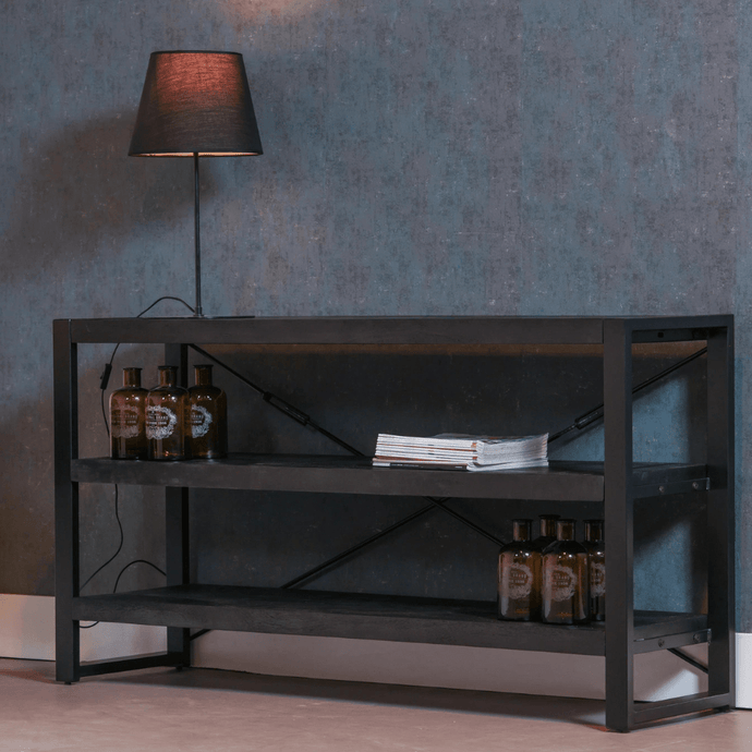 Mangohouten Boekenkast Britt Black 150 cm Laag Mahom