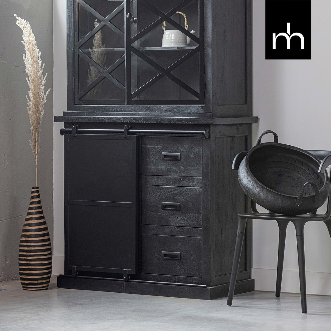 Mangohouten Buffetkast Black 100 cm met Deurtjes 
