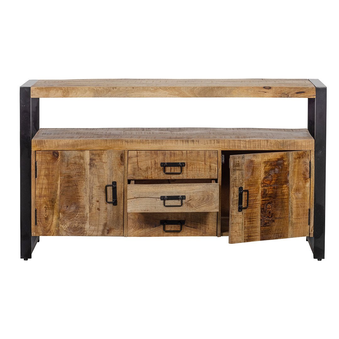 Mangohouten Dressoir Pittsburgh 140 cm met 3 lades en 2 deuren Mahom
