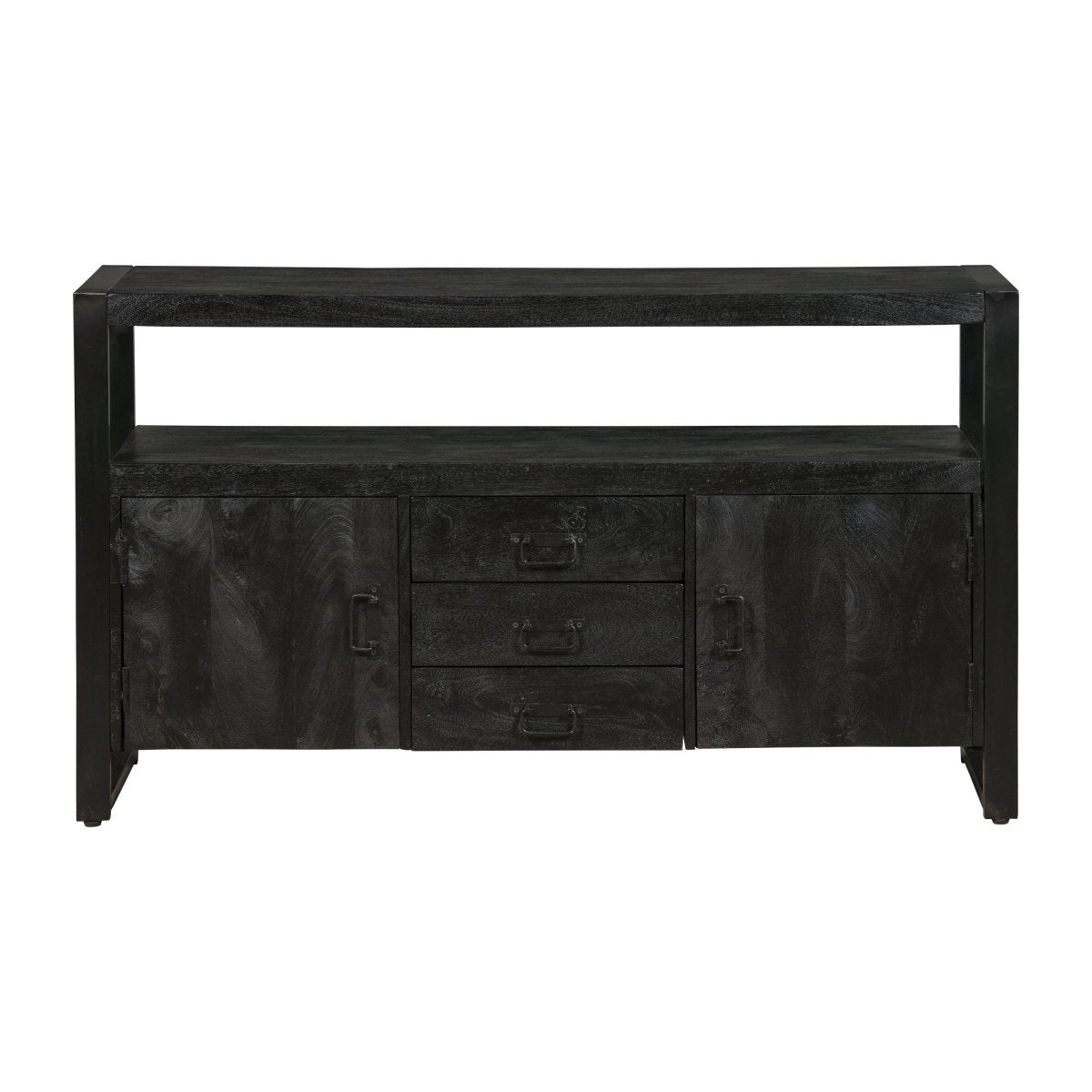 Mangohouten Dressoir Pittsburgh Black 140 cm met 3 lades en 2 deuren Mahom