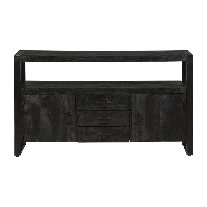 Mangohouten Dressoir Britt Black 140 cm met 3 lades en 2 deuren Mahom