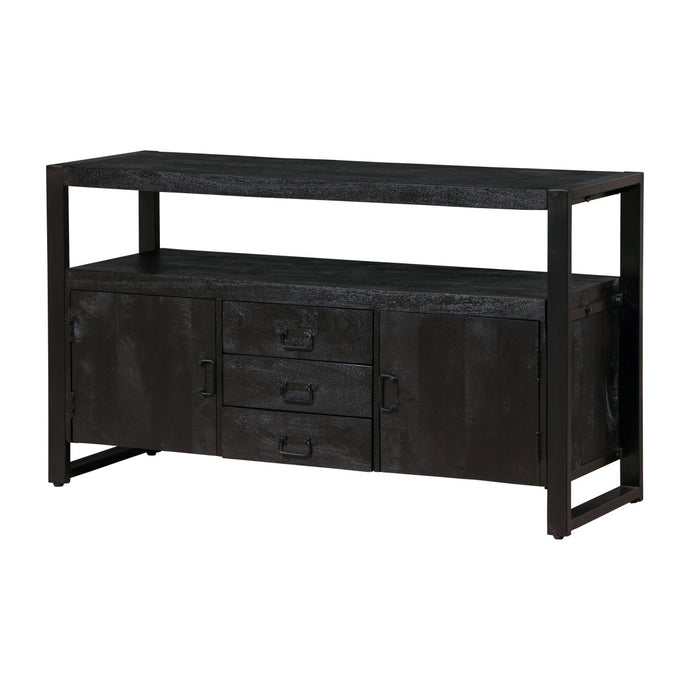 Mangohouten Dressoir Britt Black 140 cm met 3 lades en 2 deuren Mahom